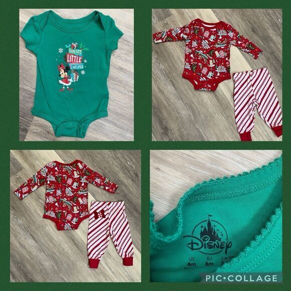 Disney Parks Christmas Baby Outfit Set Minnie Mouse Bow Bodysuit Pants 6 Months - Picture 1 of 8